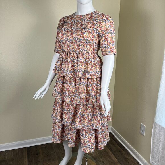 JessaKae Women's Size 2XL Eiffel Tower Pink Floral Tiered Midi Dress Cottagecore - Picture 10 of 12